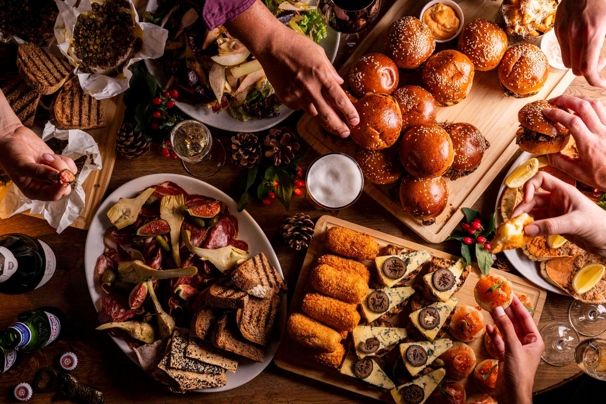 Plenty of buffet food for Christmas - Beef Sliders, beer